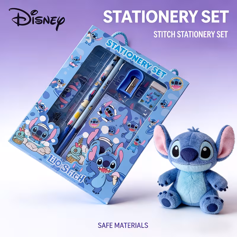 conjunto kit papelaria stich